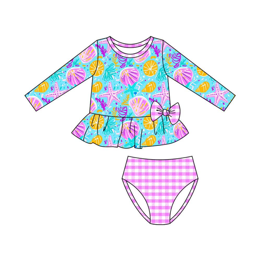 (Pre Order) No moq S0600 PRE-ORDER baby girl clothes summer starfish long sleeve swimsuit -2025.10.25