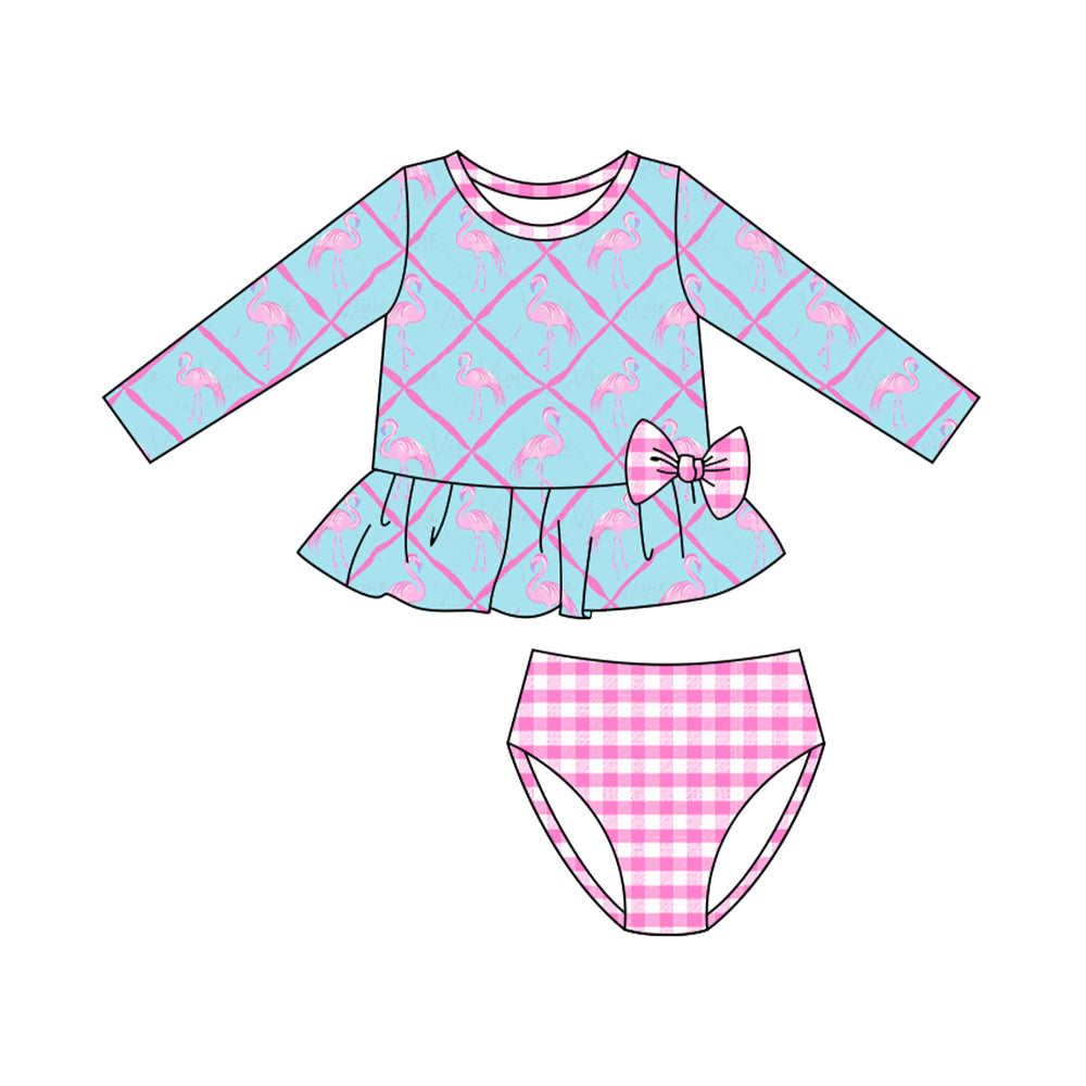 (Pre Order) No moq S0601 PRE-ORDER baby girl clothes summer bow long sleeve swimsuit -2025.10.25