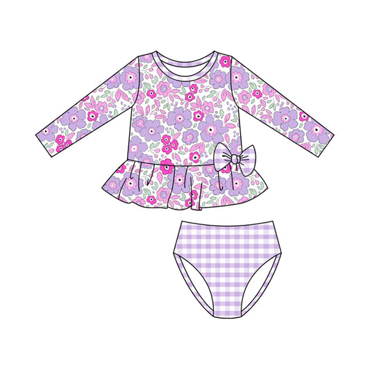 (Pre Order) No moq S0611 PRE-ORDER baby girl clothes summer floral long sleeve swimsuit -2025.11.3