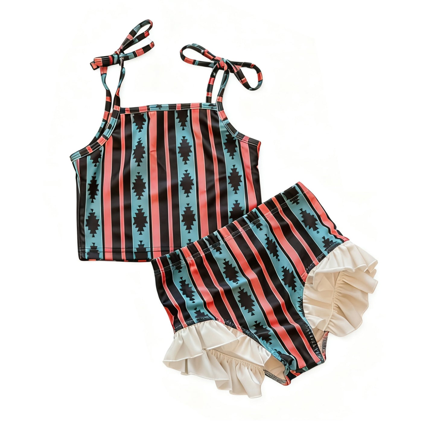 (Pre Order) No moq S0624 PRE-ORDER baby girl clothes summer geometric sleeveless swimsuit -2025.11.14