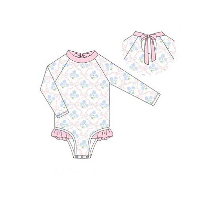 (Pre Order) No moq S0655 PRE-ORDER baby girl clothes summer long sleeve swimsuit -2025.11.26