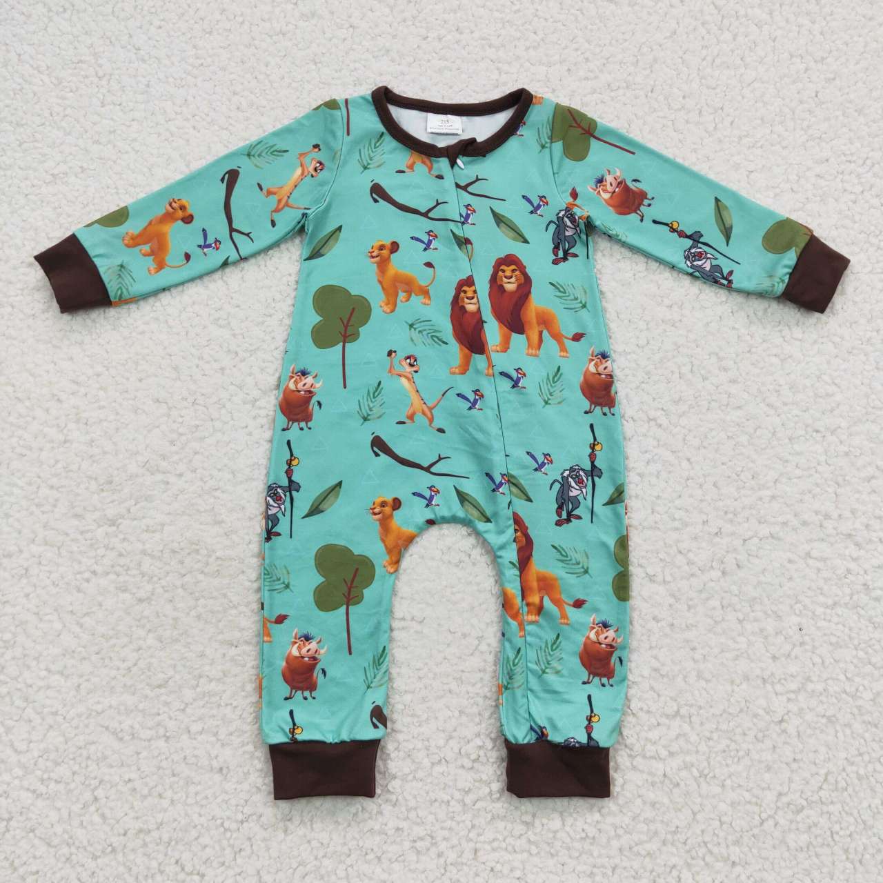 LR0486 The Lion King Simba Green Brown Zip Long Sleeve Bodysuit