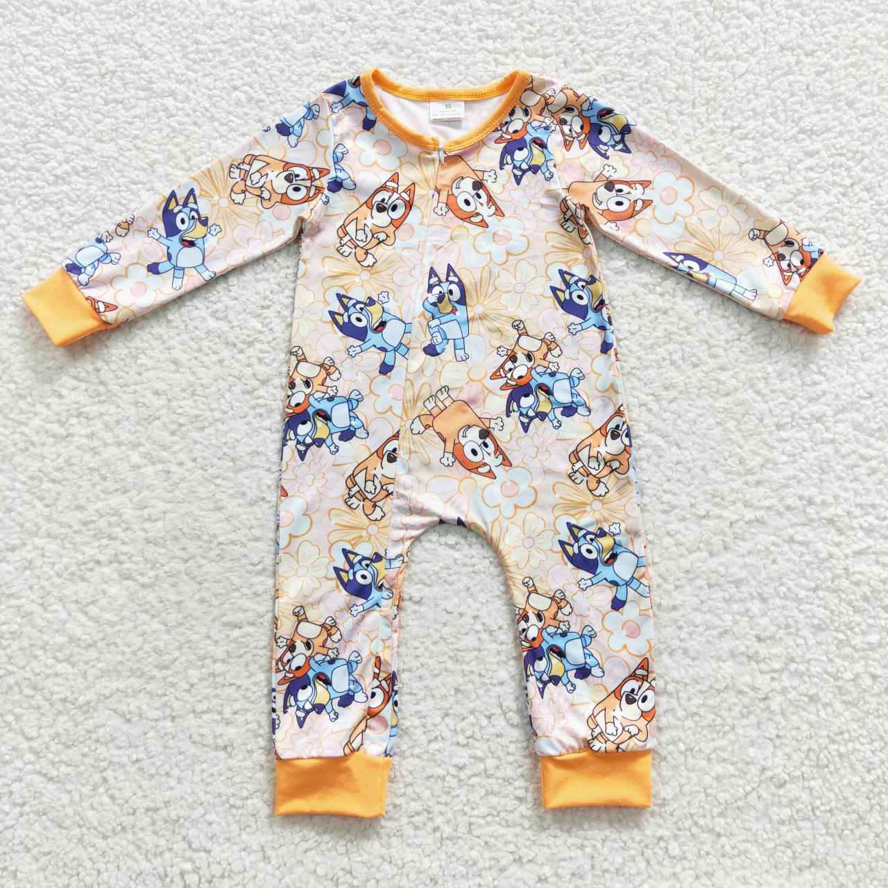 LR0360 Cartoon dog flower orange zipper long sleeve jumpsuit