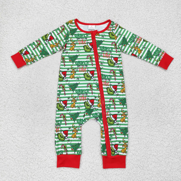 RTS NO MOQ  Baby Girls Baby Girls Christmas Green Face Sibling Pajamas Tops Clothes Sets