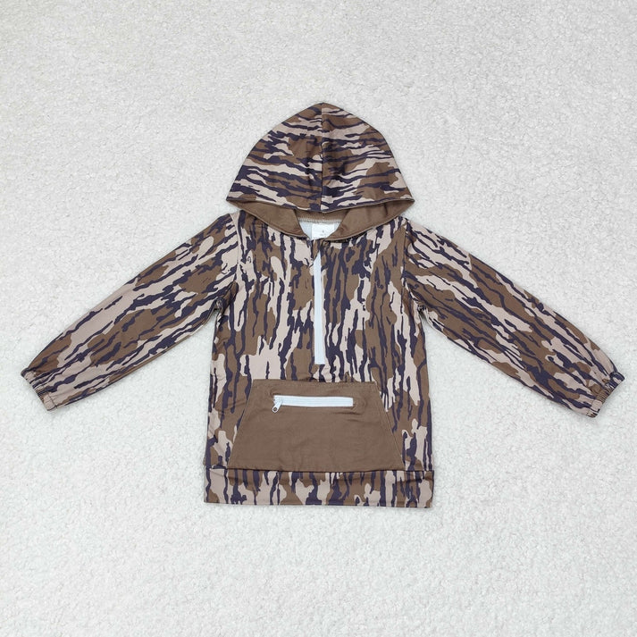 RTS NO MOQ Brother Sibling Bottomland Camo Hooded Zip Pocket Fall Pullovers Tops