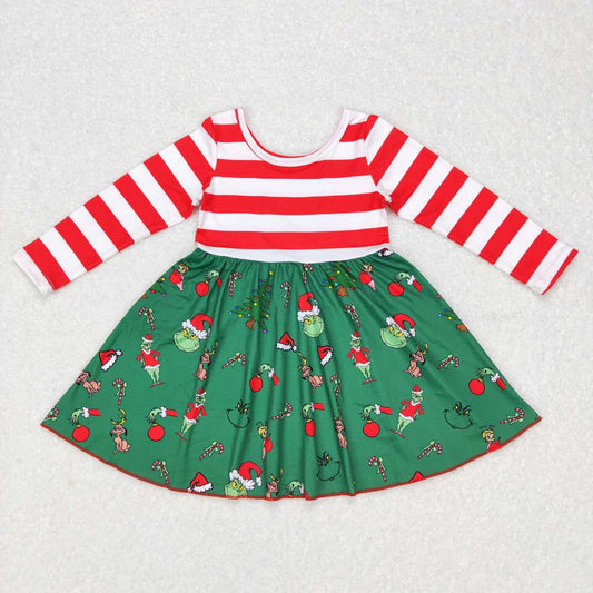 GLD0390 Cartoon grinch red and white striped green long-sleeved dress