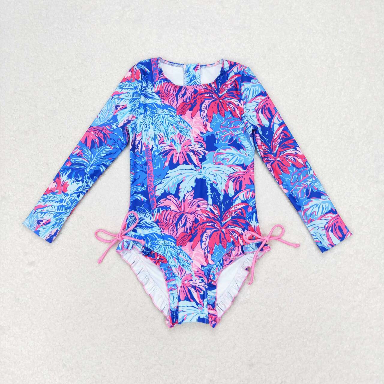 rts no moq S0377 Blue zippered long-sleeved swimsuit with tree and forest pattern