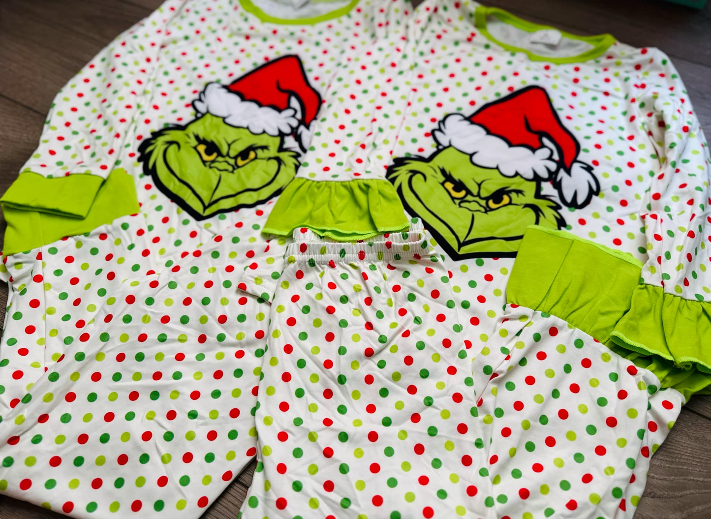 RTS NO MOQ eta 5-7days 6 B1-22 Boys grinch colorful polka dot pajama set