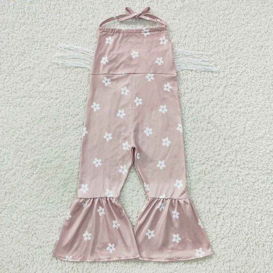 SR0424 Floral Tassel Halter Pink Bodysuit