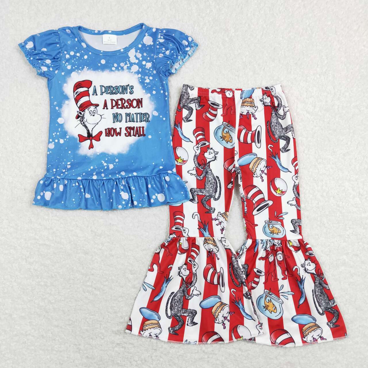 GSPO1093 dr seuss letter blue lace short sleeve red and white striped trousers suit