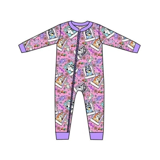 Cartoon dog dog flower zipper long sleeve jumpsuit