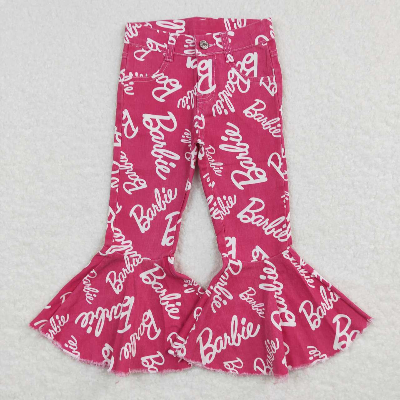 P0295 barbie letter rose red denim trousers