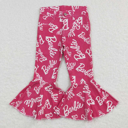 P0295 barbie letter rose red denim trousers