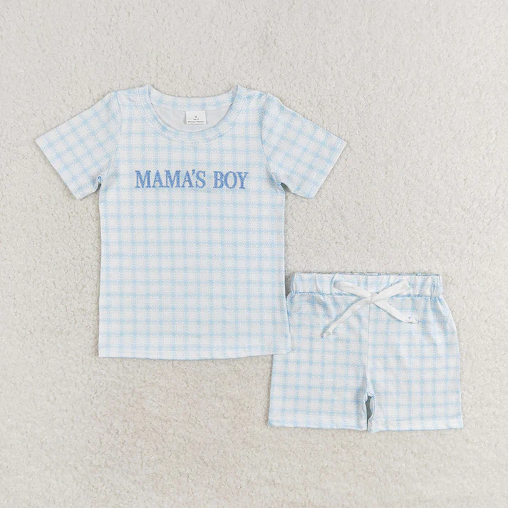 RTS NO MOQ Baby Girls Boys Mama's Girl Checkered Sibling Tops Shorts Clothes Sets