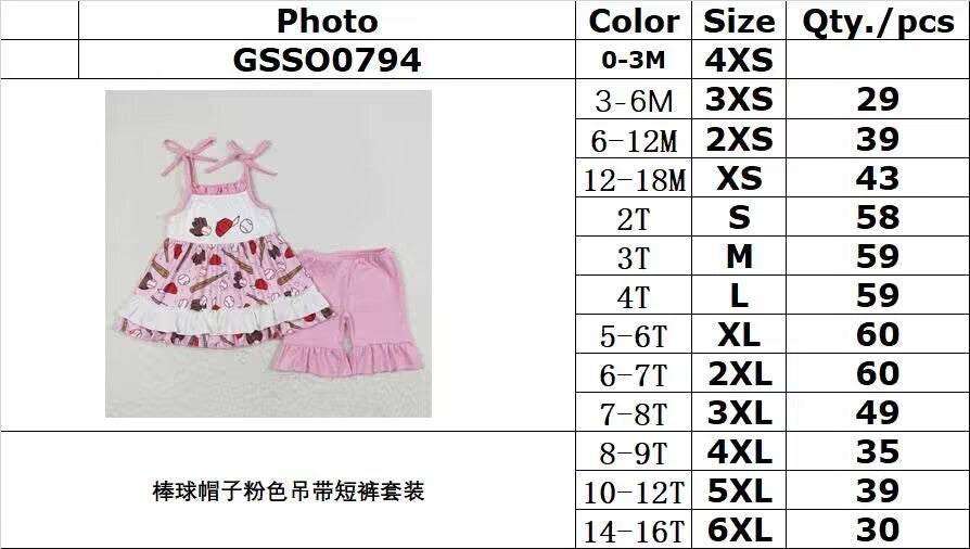 GSSO0794 Baseball hat pink suspender shorts suit