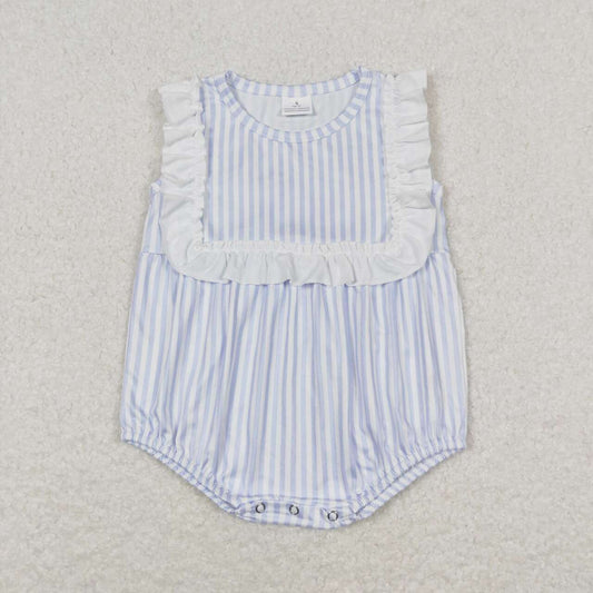 RTS SR1363Blue and White Striped Lace Tank Bodysuit