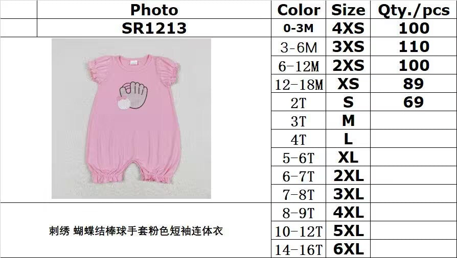 RTS	 SR1213Embroidered bow baseball glove pink short-sleeved jumpsuit B1