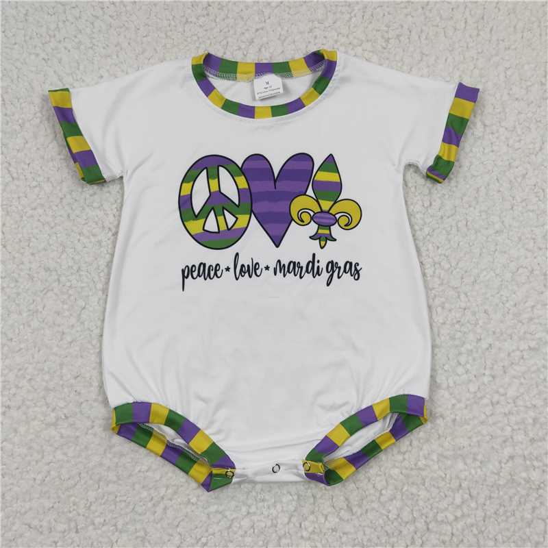 RTS NO MOQ Baby Boys Mardi gras Embroidery Smocked Shorts Sleeve Romper Mixed Sizes