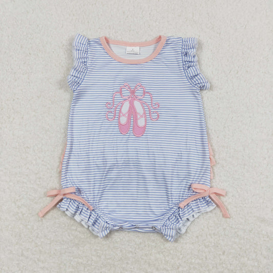 SR0931 Embroidered ballet shoes pink lace blue striped vest jumpsuit