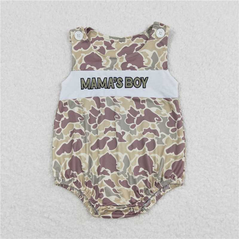RTS NO MOQ（In Stock) Embroidered Camouflage MAMA boy duck vest romper