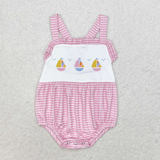 RTS no moq SR1058 Pink vest bodysuit with sailboat stripes