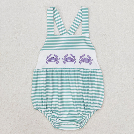 RTS no moq SR1118 Blue crab green striped vest onesie