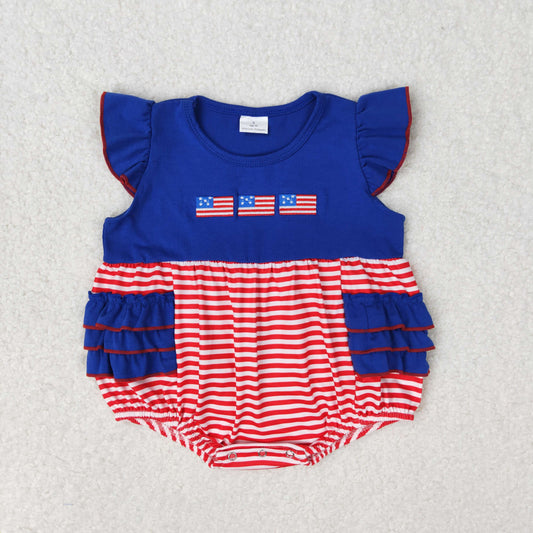 RTS no moq SR1211 Embroidered flag red and white striped navy blue lace vest jumpsuit