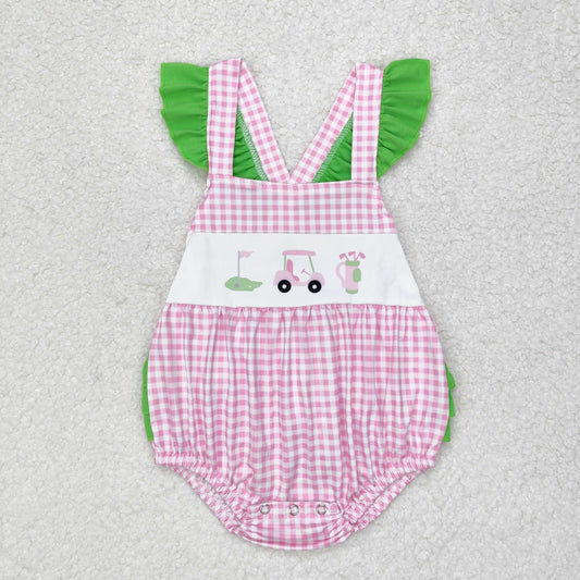 RTS no moq SR1226 Golf cart pink plaid green lace vest bodysuit