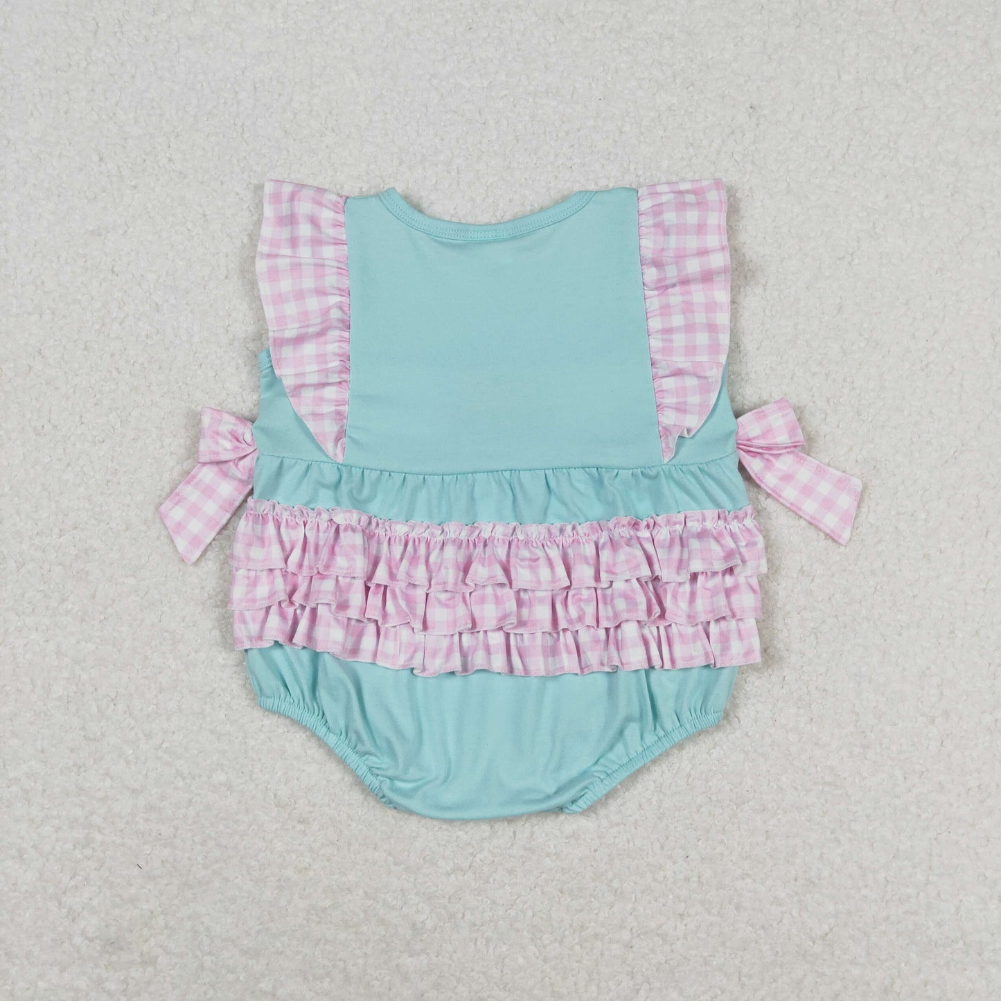 RTS no moq SR1260 Embroidered Ice Cream Plaid Teal Sleeveless Jumpsuit