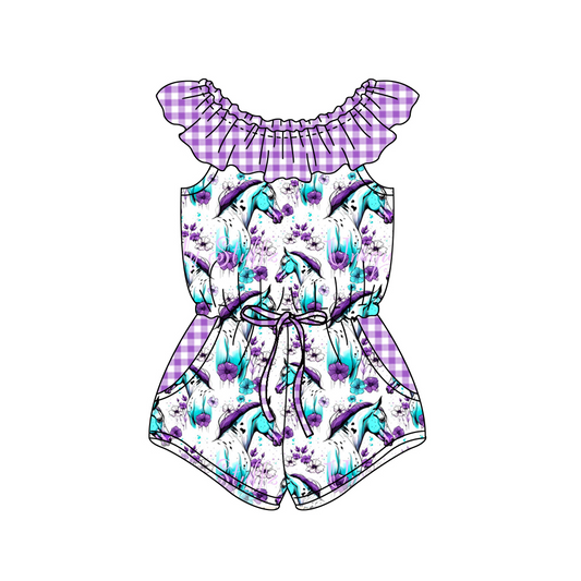 SR1355 pre-order baby girl clothes purple unicorn girl summer jumpsuit
