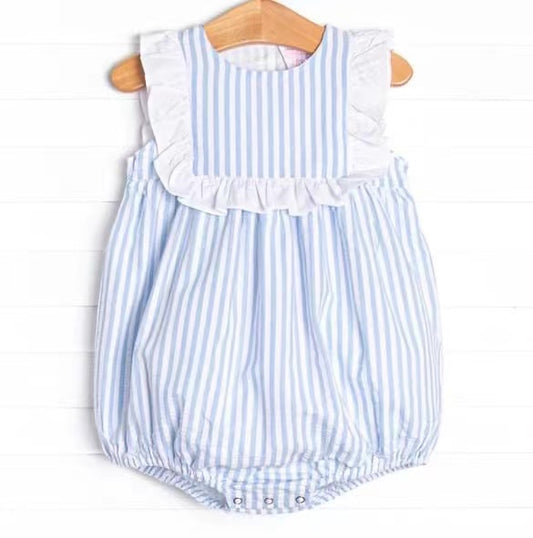 SR1363 pre-order baby girl clothes blue stripes toddler girl summer romper
