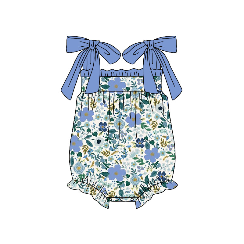 SR1369 pre-order baby girl clothes flower blue suspender summer romper