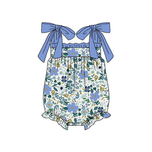 SR1369 pre-order baby girl clothes flower blue suspender summer romper