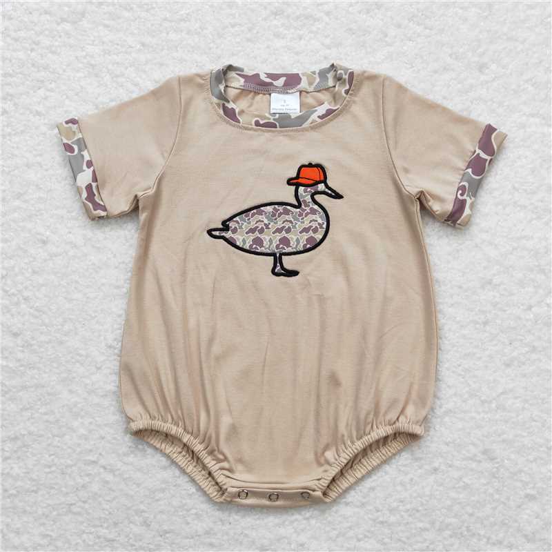 RTS NO MOQ（In Stock) Embroidered Camouflage duck short sleeve romper
