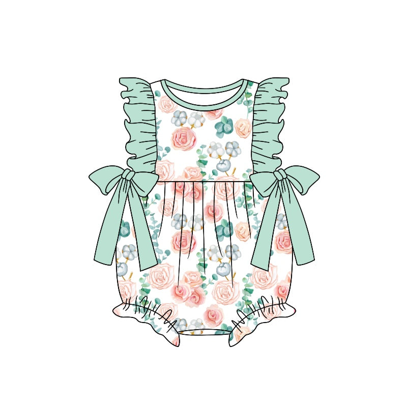 SR1421 pre-order baby girl clothes green flower toddler girl summer romper