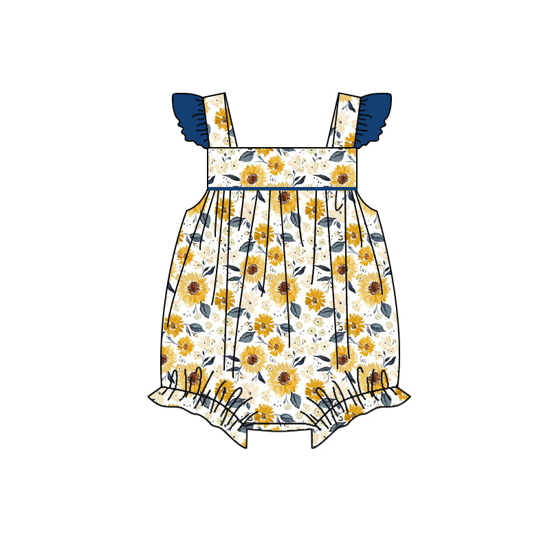 SR1422 pre-order baby girl clothes yellow flowers toddler girl summer romper