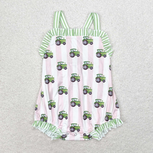 RTS no moq SR1543 Farm tractor pink striped green lace vest jumpsuit