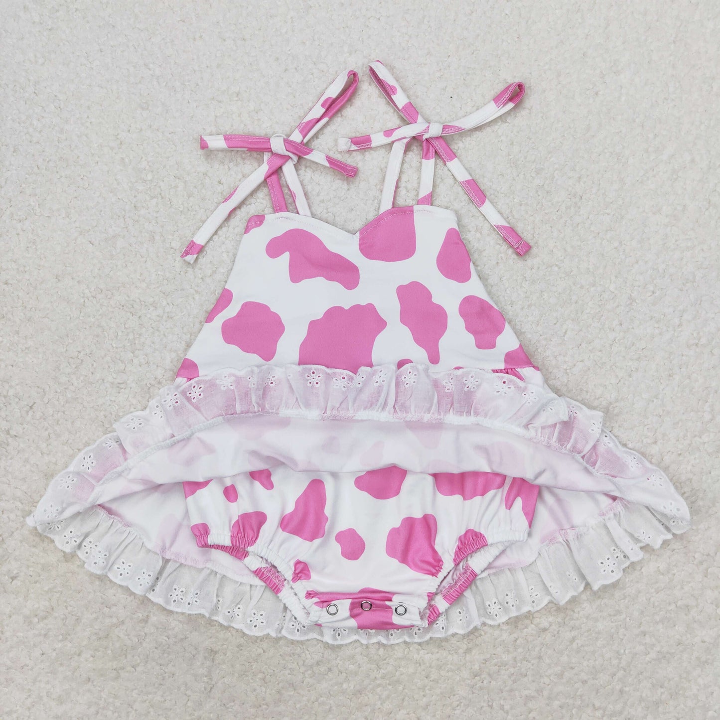 RTS no moq SR1549 Pink cow print suspender romper