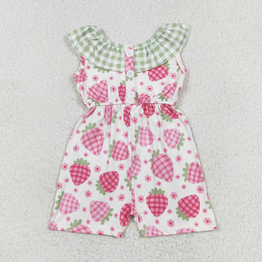 rts no moq SR1565 Flower strawberry green plaid sleeveless jumpsuit