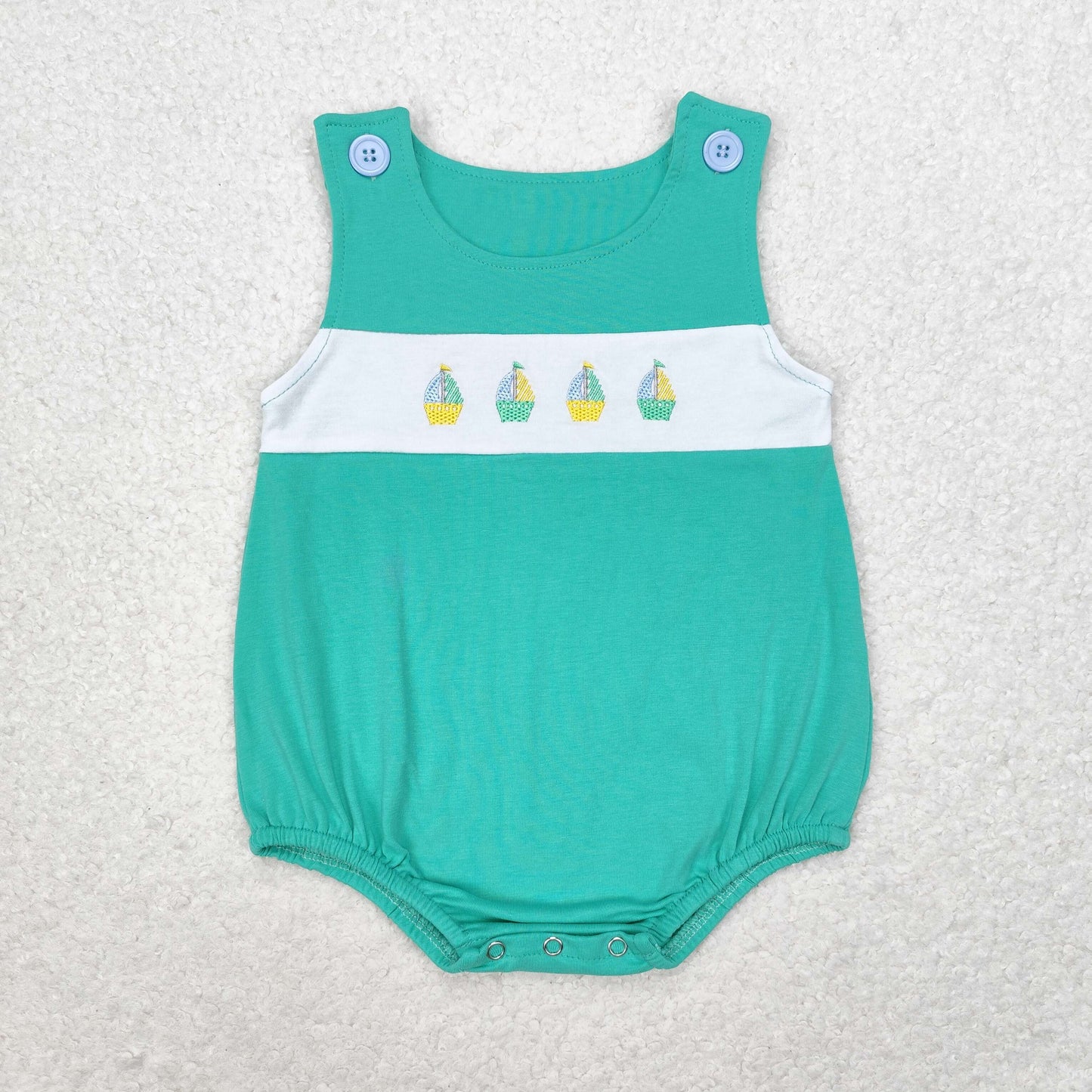 RTS no moq SR1581 Embroidered sailboat blue-green vest bodysuit