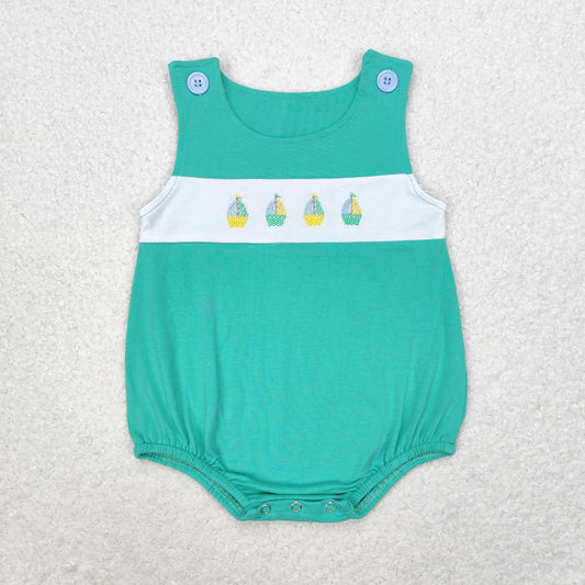 RTS no moq SR1581 Embroidered sailboat blue-green vest bodysuit