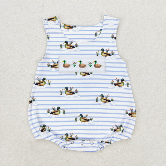 RTS no moq SR1583 Embroidered three ducks striped vest jumpsuit