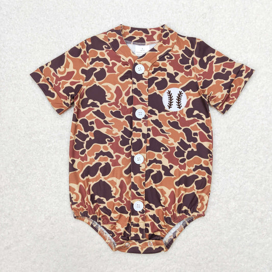 RTS no moq SR1684 Embroidered baseball brown camouflage short-sleeved jumpsuit