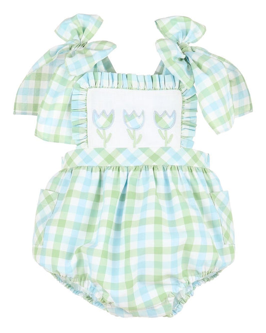SR1756 pre-order baby girl clothes green gingham toddler girl summer bubble