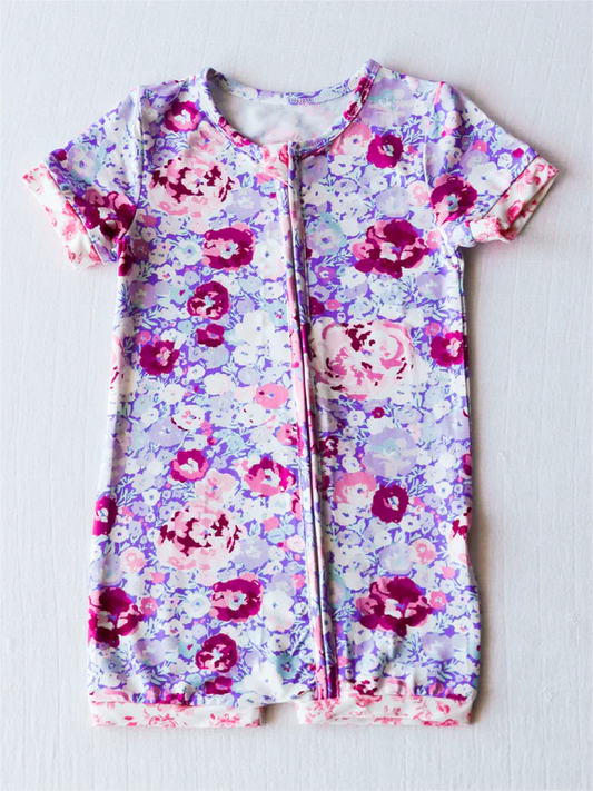 SR1767 pre-order baby girl clothes purple floral toddler girl summer romper
