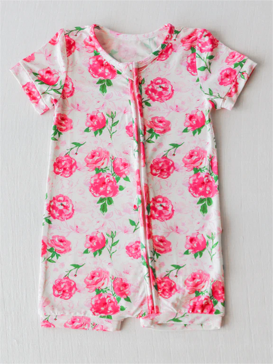 SR1768 pre-order baby girl clothes pink floral toddler girl summer romper