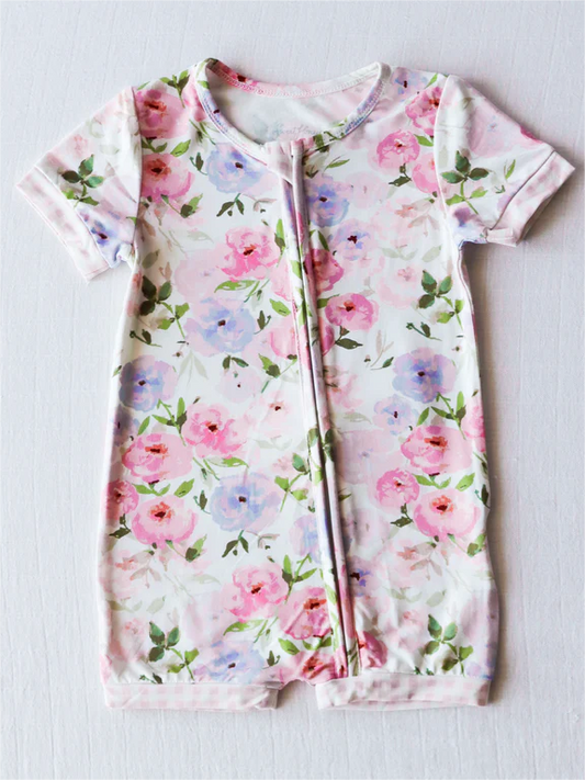 SR1769 pre-order baby girl clothes pink floral toddler girl summer romper