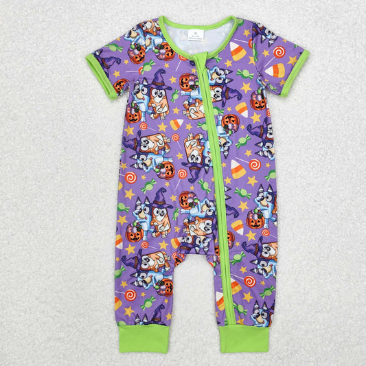 BAMBOO RTS NO MOQ ETA 5/7days SR1803 bluey modal Halloween candy star purple and green short sleeve onesie