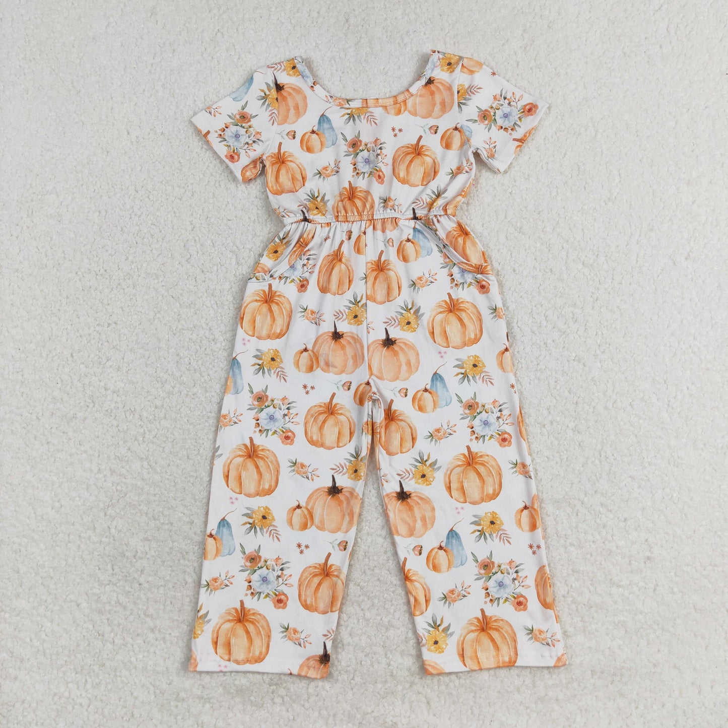 rts no moq SR1880 Pumpkin Flower Short Sleeve Bodysuit