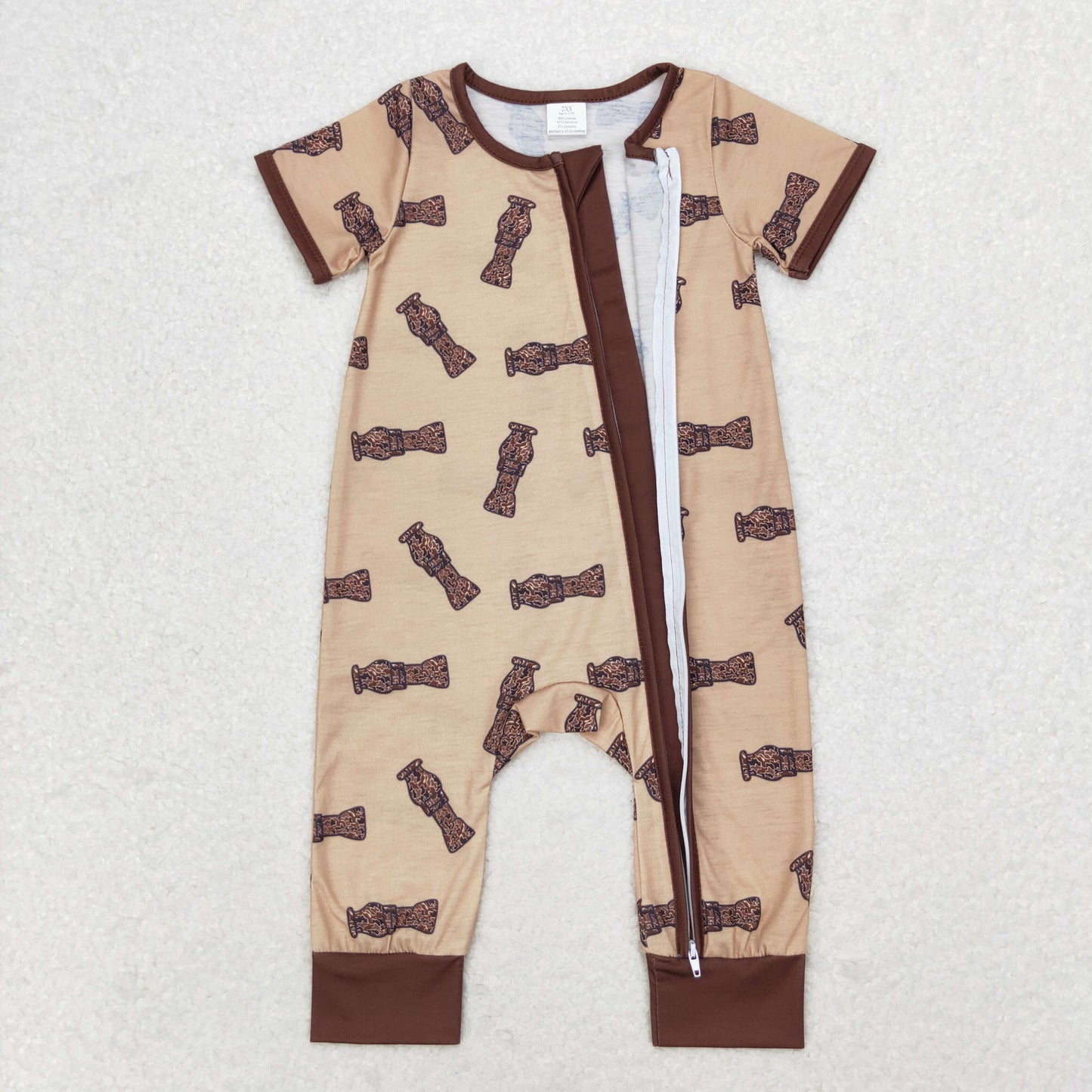 bamboo RTS no moq SR1900 Modal Camouflage Bottle Brown Zipper Short Sleeve Bodysuit